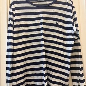 Y2K VINTAGE RALPH LAUREN WOMEN'S LONG SLEEVE TEE - NAVY/WHITE STRIPE